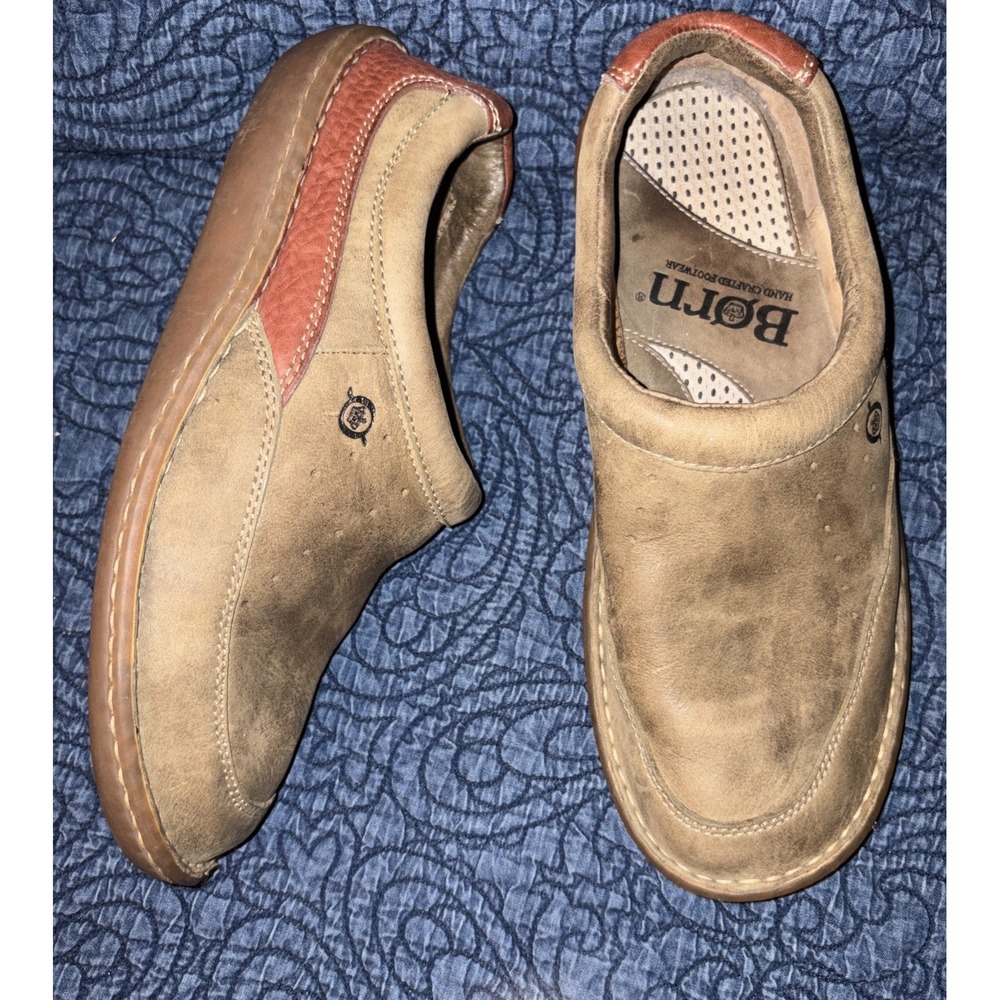 Born Men's 8.5 M 42 Leather Slip on Comfort Loafer Mules Taupe Brown